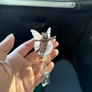 Funny Raccoon Fairy Badge Reel: Holographic ID Holder