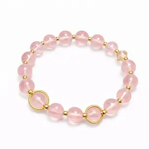 Pink Gold Beaded Bracelet for Women, Dainty Resin Bead Stackable Bracelet, Customizable Elegant Jewelry Gif