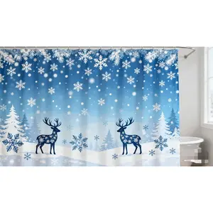 Shower Christmas Reindeer Snowflake Waterproof Shower Curtain 72x72 inches Polyester Fabric with 12 C-shaped Rings for Bathroom Decor Toilet Design Festive Design Waterproof Layer print washable waterproof festive bathroom decor gift toile bathtub dorm cu