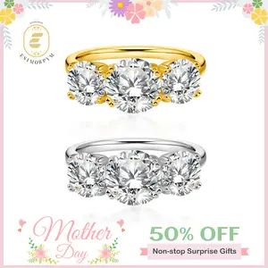 EOM 18K Gold Plated 2ct-4ct Moissanite Three Stone Prong Engagement Ring Copper Ring Band Jewelry Perfect Birthday Engagement Wedding Anniversary Gift mothersdaygift