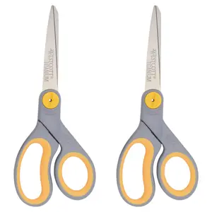 Westcott 8" Straight Soft Handle Titanium Bonded Glide Scissors, Grey/Yellow, 2 Pack (13901)