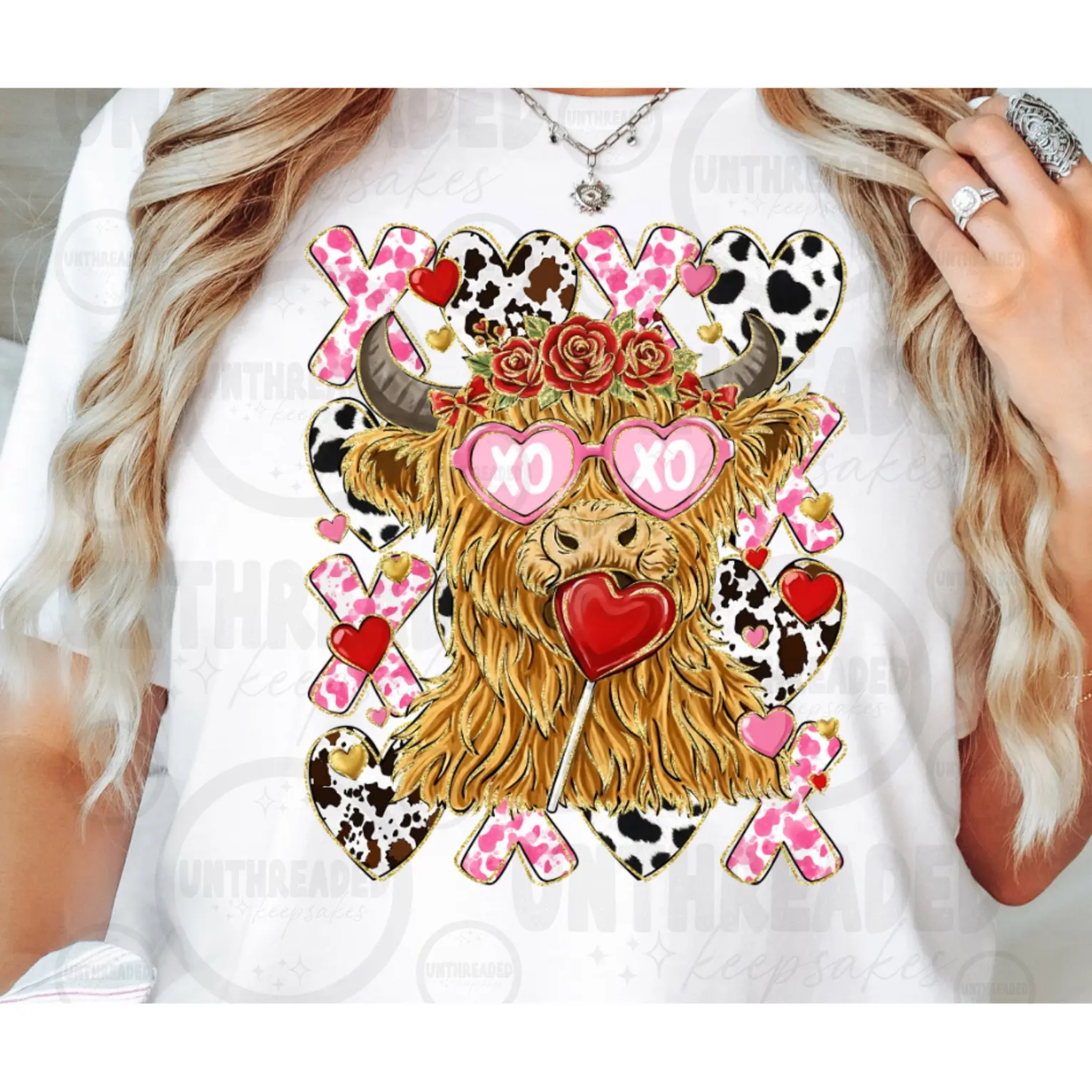 Highland Cow Valentine Shirt | XOXO Cow Graphic Valentine Tee
