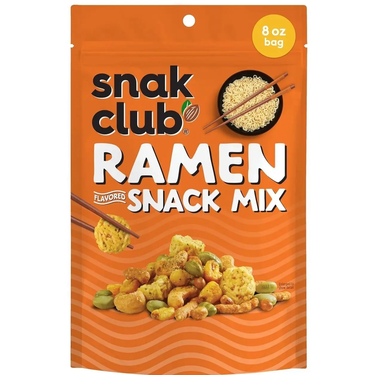 Snak Club Ramen Flavored Snack Mix, Crunchy Ramen Pieces, Toasted Corn, Sesame Sticks, Peanuts, Cashews, Soybeans, Edamame, 8 oz Resealable Bag