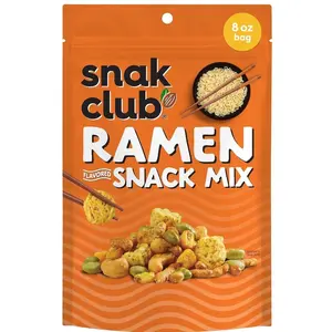 Snak Club Ramen Flavored Snack Mix, Crunchy Ramen Pieces, Toasted Corn, Sesame Sticks, Peanuts, Cashews, Soybeans, Edamame, 8 oz Resealable Bag