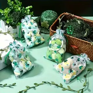 Four-Leaf Clover Cloth Bag with Drawstring, Saint Patrick's Day, Gift and Decoration, Holiday Present for Him and Her, Party Favor