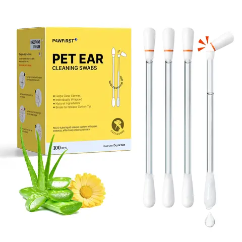 Pawfirst Pet Ear Cleaning Swabs, 100-Pack Individually Wrapped Break-to-Release Swabs for Dogs & Cats, Aloe + Chamomile-Witch Hazel Natural Plant-Based Formula, Alcohol-Free, Anti-Itch, Locks in Moisture, Wax & Odor Lift, Gentle Preventive Care