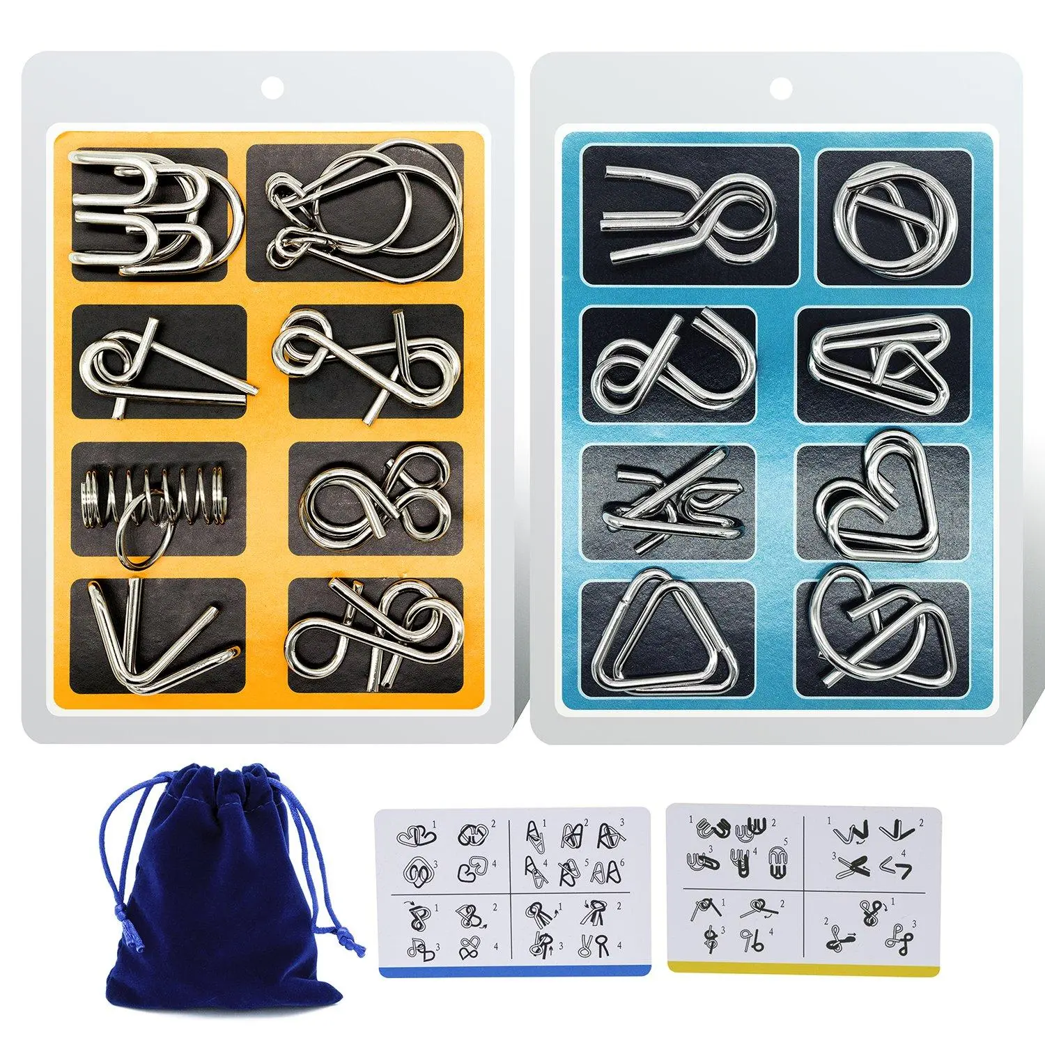 Metal Puzzle Rings, IQ Test Mind Game Toys, Brain Teaser Metal Wire Puzzle Game, Magic Trick Metal Toy, 16 Pack