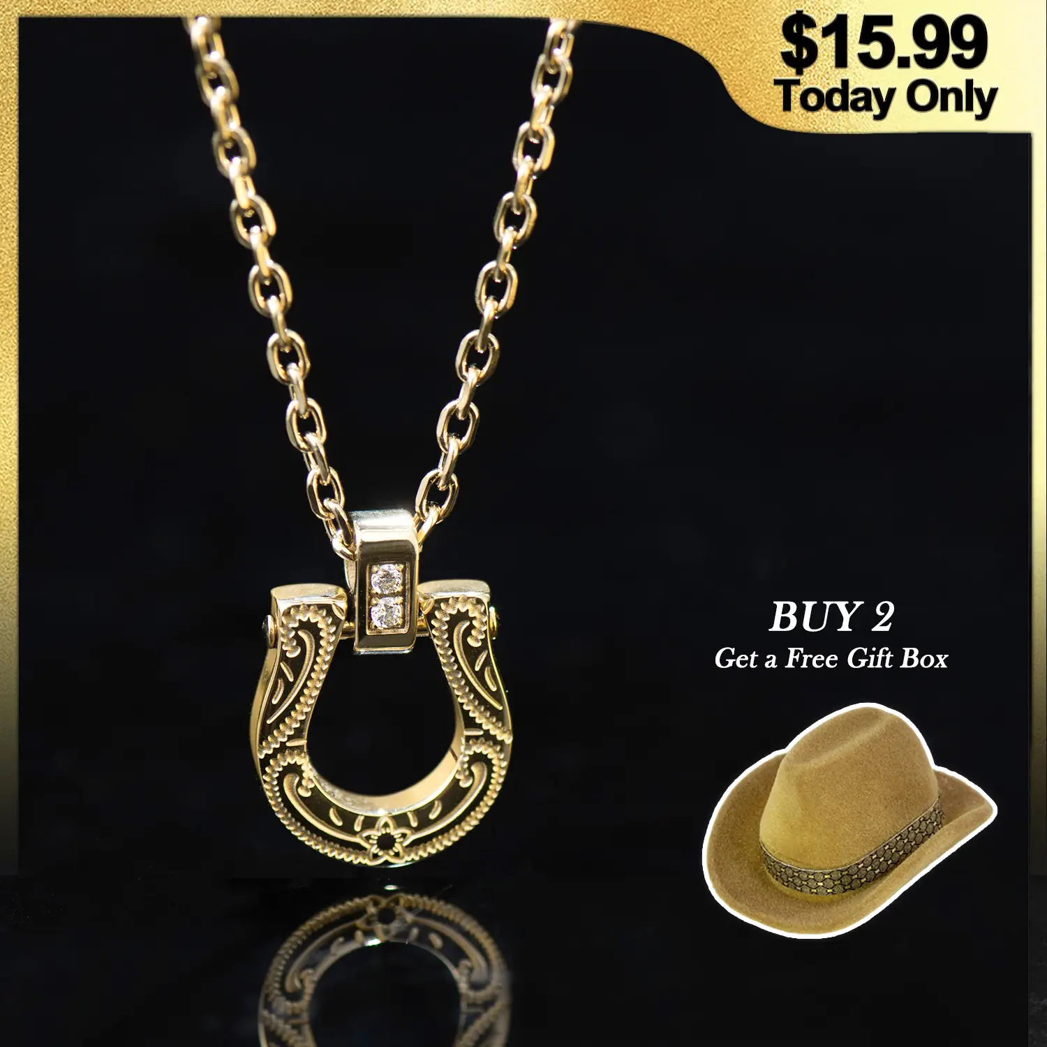 Holylegend 14K Real Gold Horseshoe Pendant Necklace for Women, Western Cowgirl Lucky Charm Jewelry with Clear CZ Diamonds, Symbol of Good Luck & Prote