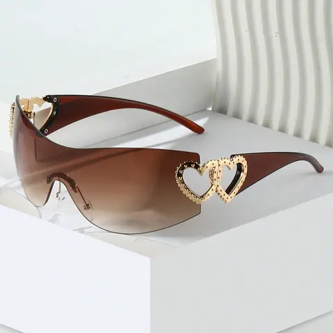 Heart Cut-Out Frameless Fashion Glasses, Decorative Lenses, Perfect for Parties Travel Beach Vacations Holiday Gifts, Stylish Unisex Eyewear Accessories, Trendy Beach Eyewear