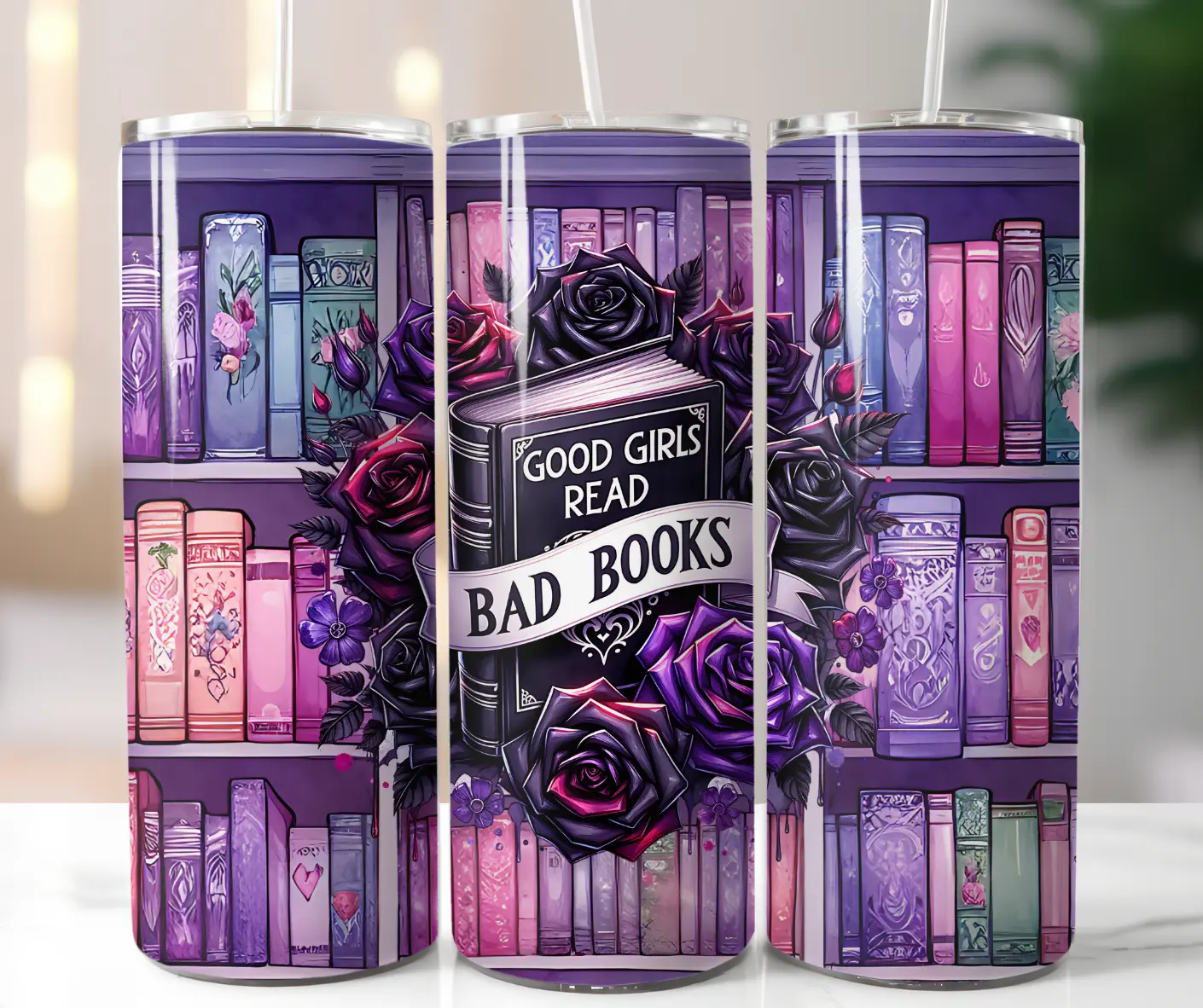Good Girls Read Bad Books Tumbler Cup 20 oz - Book Lover Gift - Drinkware, Bottle Lid Stainless Steel Straw Stylish Beverage