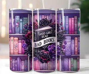Good Girls Read Bad Books Tumbler Cup 20 oz - Book Lover Gift - Drinkware, Bottle Lid Stainless Steel Straw Stylish Beverage