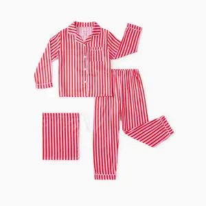 [LIVE Flash Sale] PatPat Stripe Button Down Pajama Set Long Sleeve Family Matching Sleepwear Red Pink Brown Green