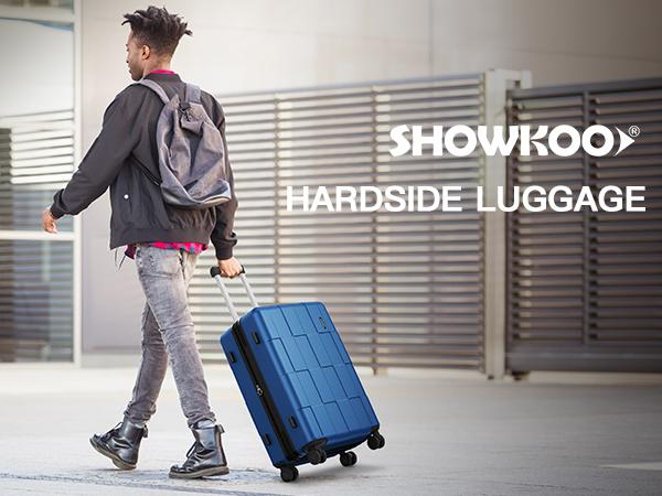 SHOWKOO 3-Piece Luggage Hardside Expandable Full PC Lightweight Carry On (20in/24in/28in) Suitcase Sets with Double Spinner Wheels TSA Lock, Sea Blue Gift for Travel,School,Business