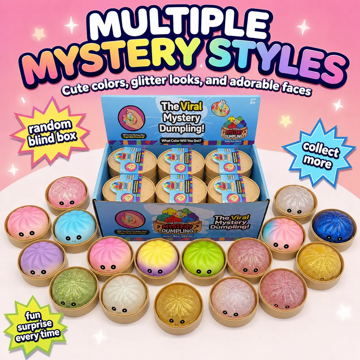 Dumpling Squishy Pack Keychain Accessory - Glitter, Milk-Scented Slow-Rising Mini Dumpling Squishy, Cute Kawaii Fidget Toy for Kids 3+ Collectible Surprise Bundle Stress Relief