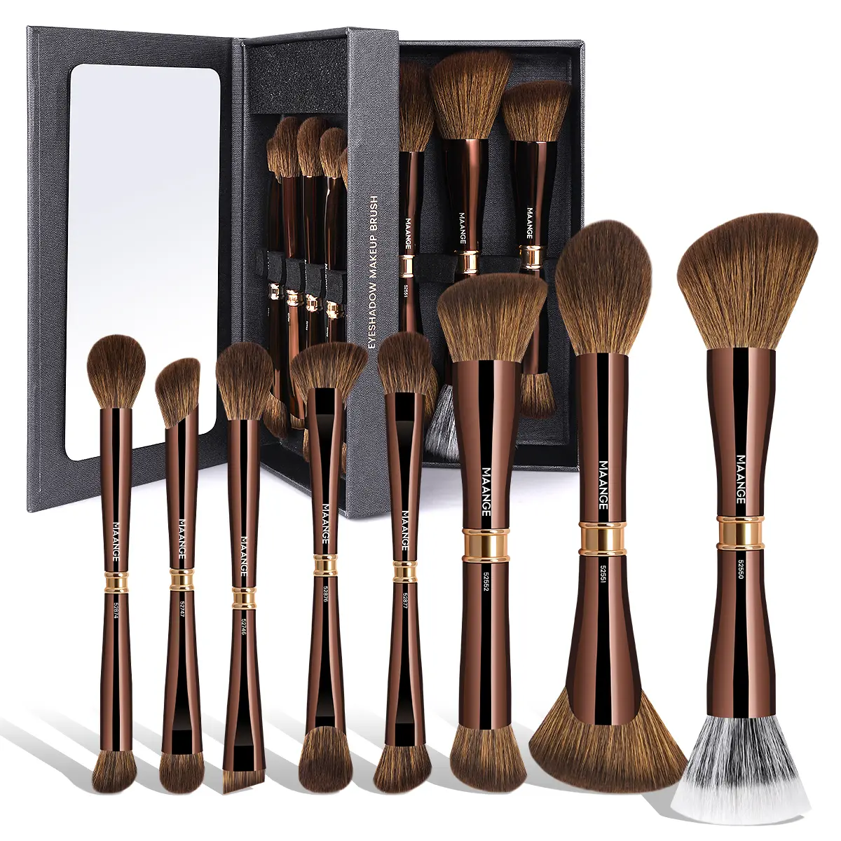 Case with Mirror 8 Counts Brushes - Deep Coffee