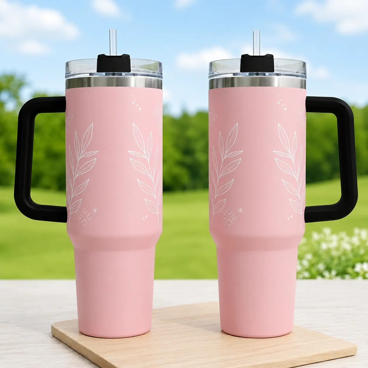 40oz Pink Insulated Tumbler With Handle and Straw, Floral Stainless Steel Travel Mug, Double Wall Vacuum Cup, Large Capacity Leak Resistant Water Bottle, Reusable Coffee Cup, Car Cup Holder Friendly Gift for Women