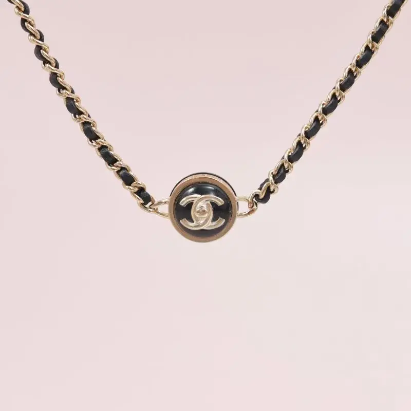 Pre-owned Chanel Logo Leather Braided Chain Short Necklace 0515GIA