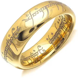 Engraved Wedding Band for Men by Ginger Lyne | Gold Tungsten Carbide Wedding Ring for Women or Couples |4mm or 6mm Heavy Comfort Fit Eternity Ring | Fantasy Bridal Jewelry for Him or Her