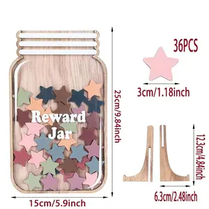Star Flower Reward Jar, Wooden Craft Decorative Item, Self-Discipline Points Container, Creative Gift Idea, Unique Present, Canister