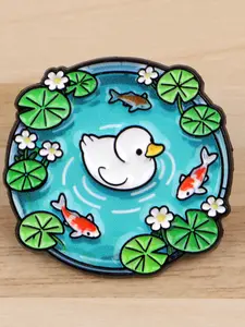 Pond Swimming Lotus Leaf Duck Brooch, Adorable Goldfish Design Badge, Personalized Accessories For Men&Women, Holiday Gifts, Flower Brooch Pin, Alloy Brooch Pin