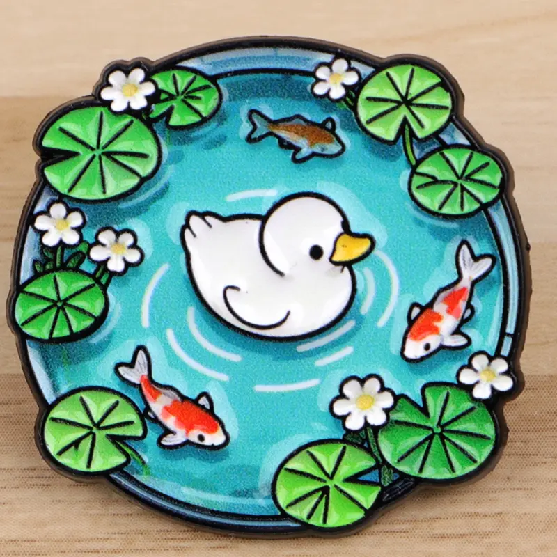 Pond Swimming Lotus Leaf Duck Brooch, Cute Adorable Goldfish Design Badge, Personalized Accessories For Men&Women, Holiday Gifts, Flower Brooch Pin, Alloy Brooch Pin