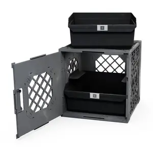 UbeCube Grabinet 1"x2" Kit Crate Black/Gray Bin: Stackable Polypropylene Decorative Box, Industrial Style, 13.5" Square