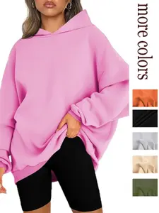 Autumn Winter New Arrival Women's Round Neck Long Sleeve Pullover Casual Comfortable Solid Color Plus Size Hoodie, Sweatshirts, Loose Fit Style
