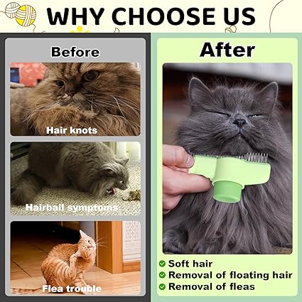 XANGNIER Pet Hair Removal Comb One-Click Self-Cleaning Grooming Brush, De-Shedding Comb for Short & Long Hair, Pet Grooming Supplies for Cats & Dogs