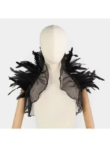 Feathered mesh spliced short cape, dark gothic off-shoulder decoration, dress, versatile stage styling shoulder accessory