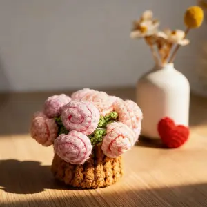 Handmade Crochet Flower Bouquet Coaster, Knitted Yarn Cup Mat That Transforms Into a Flower Bouquet, Cute Aesthetic Table Decor, Mother’s Day Gift for Mom, Home & Room Decoration Ornament summerwins