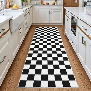 Vintage Plaid Kitchen Area Rug, Modern Geometric Long Carpet, Pet Friendly Non-Slip Kitchen Floor Mat, Home Decorative Rug, Soft Washable Foldable Indoor Use
