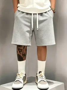 Men's Plus Size Basic Casual Shorts, Loose-Fitting Solid Pattern, Drawstring Pockets, Unisex Fashion, Comfortable and Versatile