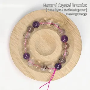 Natural Purple Titanium Quartz Bracelet - The Ultimate Manifestation & Calm Crystal 10MM