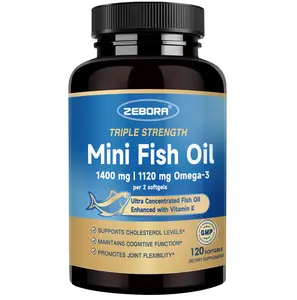 ZEBORA Mini Omega 3 Fish Oil 1400mg - High Potency with Vitamin E, Support for Heart, Brain and Immune Health, 60 Servings