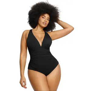 Shapellx Smart Sculpt Plunge Cutout Swimsuit | One-Piece with Criss Cross Back Deep V Bodycon Swim Bodysuit