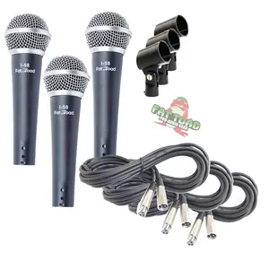 Dynamic Vocal Microphones with XLR Mic Cables & Clips (3 Pack) by FAT TOAD | Cardioid Handheld, Unidirectional for Home Music Studio Recording, Live Stage Singing, DJ Karaoke | Pro Audio 20ft Mic Cord
