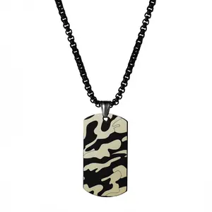 OIDEA Camouflage Dog Tag Pendant Necklace for Men, Stainless Steel Military Style with 22-Inch Wheat Chain, Black