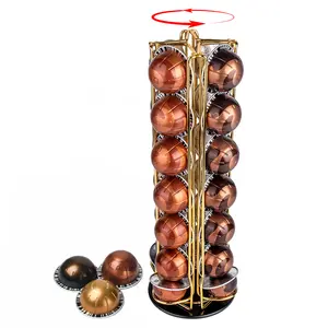 28 Coffee Pods Holder - Gold - 360° Spinning Coffee Pod Carousel Stand | Holds 28 Capsules | Compact Countertop Organizer with Silent Rotation, Durable & Modern