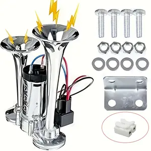 12V 120dB Double Tube Car Air Horn - High Decibel Warning Horn for Trucks/SUVs/Motorcycles/Boats, Durable & Easy to Install