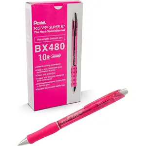 Pentel RSVP Super RT Ballpoint Pen, (1.0mm) Medium Line, Pink Ink, Box of 12 Pens (BX480-P)