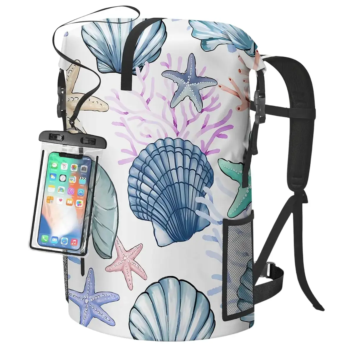 Multi-Size Heavy-Duty Waterproof Roll-Top Phone Case Backpack (5L, 35L, 55L) with Strawberry Embroidered Nautical Print, Ergonomic Padded Back Panel, Heavy-Duty Waist Belt, Extra Storage for Adult Watersports, Camping