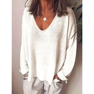 V Neck Lightweight Pullover Sweater, Casual Long Sleeve Knit Top For Spring & Fall, Women's Clothing