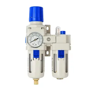 1/2" NPT Air Compressor Water Separator - Air  Regulator Compressed Air Filter Regulator Lubricator Combo AC4010-04 Semi-auto Drain Poly Bowl Gauge 0-160 PSI 5um Brass