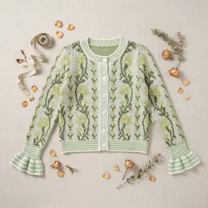 Women’s Floral Embroidered Knit Sweater - Vintage Boho Loose-Fit Long-Sleeve Stretchy Striped Knitwear, Cozy Soft Fabric Cardigan, Lightweight Cottagecore Casual Pullover for Spring Fall Outdoor Fun