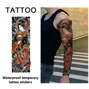 Japanese Traditional Geisha Koi Wave Floral Ukiyo-E Temporary Tattoo Stickers, Long-Lasting Waterproof, Realistic Fake Tattoos for Arms Legs Back