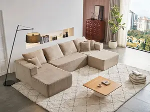 ModMood 133x70" U-Shaped Boneless Corduroy Sofa – 2–3 Box Delivery, Cloud Sectional Couch with Ottoman, 7 FREE Pillows, Oversized Memory Foam, Washable, No Assembly, Modular Sofa for Living Room