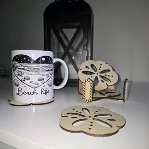 Sanddollar Coasters, Holder, and Mug - Beach Life Design, Tableware, Ideal for Home Decor