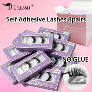 8 Pairs High-Quality Self-Adhesive False Eyelashes, Dense and Curly, No Glue Needed, 16mm, Non-Toxic, C Curl, Gift Box Packaging