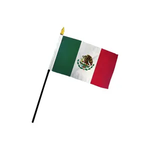 Mexico 4x6in Stick Flag- 100% Polyester with Stitched Edges & Gold Spear Finial for National Pride Display