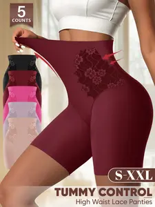 [5 Pack] Women's High-Waisted Shapewear Panties,S-XXL, Lace Trim, Waist Cinching, Compression, Butt Lifting, Comfortable, All Seasons, Casual Style